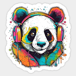 Colorful Fun Panda Bear wearing Headset Sticker